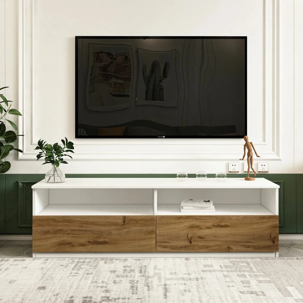 Konsolë TV, ngjyrë e bardhë dhe natyrale, Skye Decor, Centra - 2