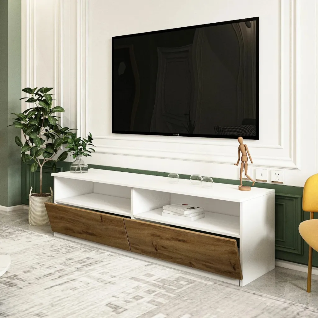 Konsolë TV, ngjyrë e bardhë dhe natyrale, Skye Decor, Centra - 3