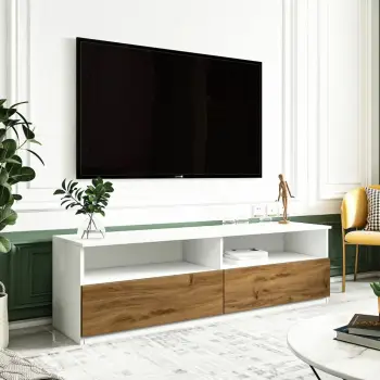 Konsolë TV, ngjyrë e bardhë dhe natyrale, Skye Decor, Centra