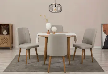 Tavolinë me karrige, zgjatshme, 5 copë, Skye Decor Vina 1005, ngjyrë pishë Atlantike, krem