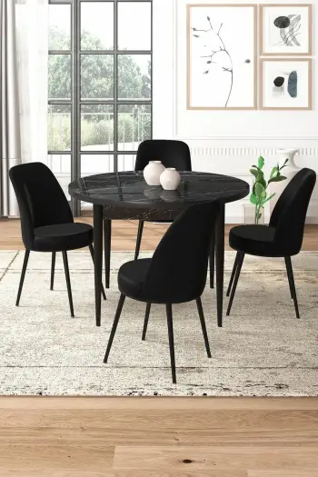 Tavolinë me karrige, 5 copë, Skye Decor, mermer i zi, e zezë