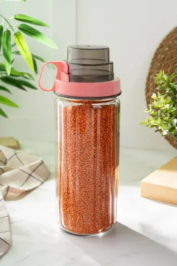 Enë qelqi për ruajtje, kapak matës plastik, shumëngjyrëshe, Hermia Concept, 1430 ml