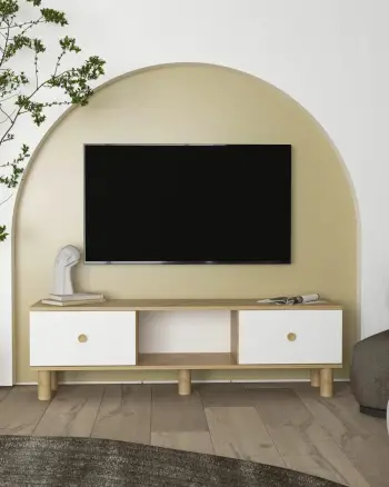 Komodë TV Skye Decor, ngjyrë lis safir dhe e bardhë