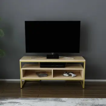 Komodë për TV Skye Decor, Merrion, ngjyrë ari dhe lis