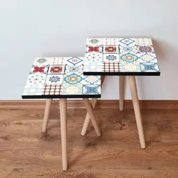 Set tavolinash të mbivendosura, dizajn shumëngjyrësh, Skye Decor, 2Shp398