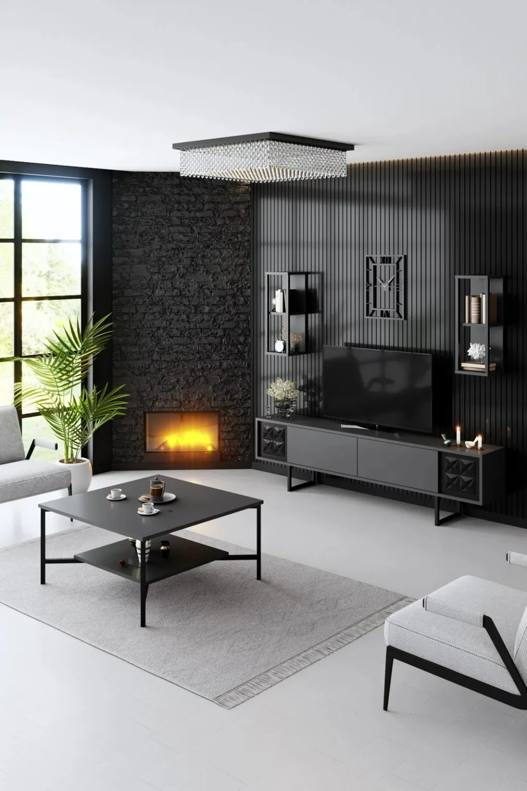 Set mobiljesh për dhomë dite Skye Decor, linjë e zezë, anthracite, e zezë - 1