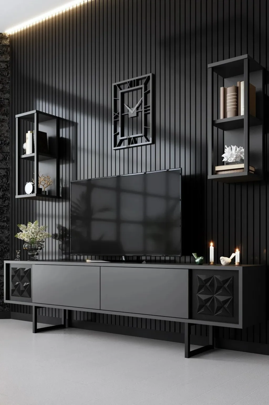 Set mobiljesh për dhomë dite Skye Decor, linjë e zezë, anthracite, e zezë - 2