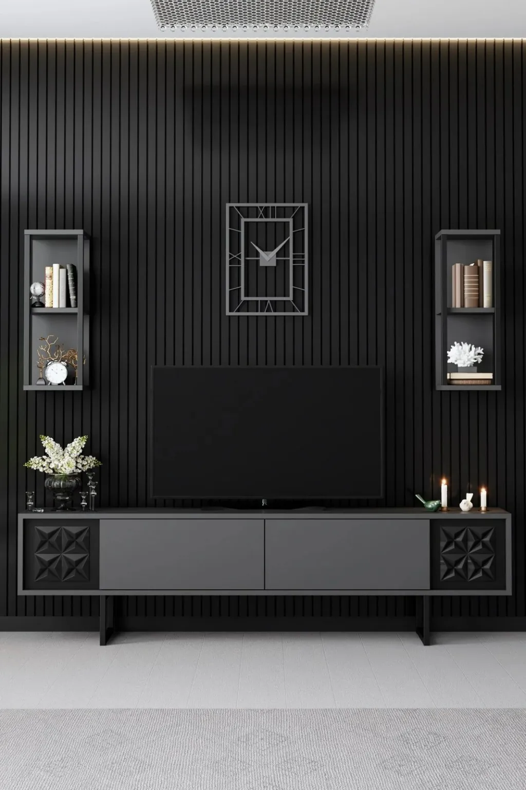 Set mobiljesh për dhomë dite Skye Decor, linjë e zezë, anthracite, e zezë - 3