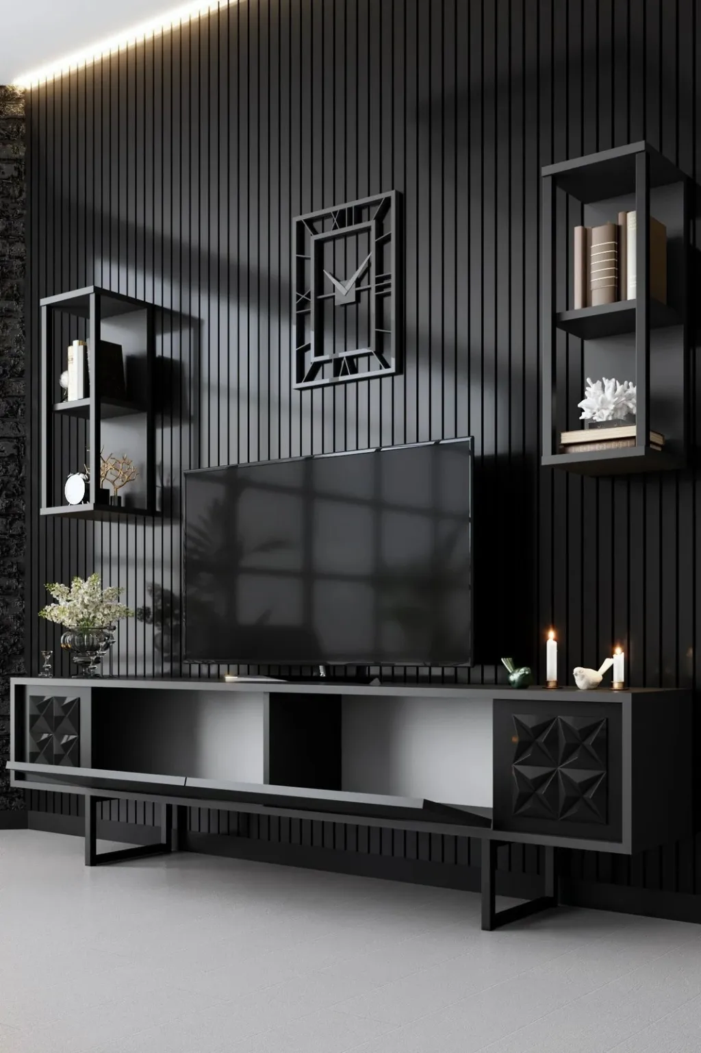 Set mobiljesh për dhomë dite Skye Decor, linjë e zezë, anthracite, e zezë - 4