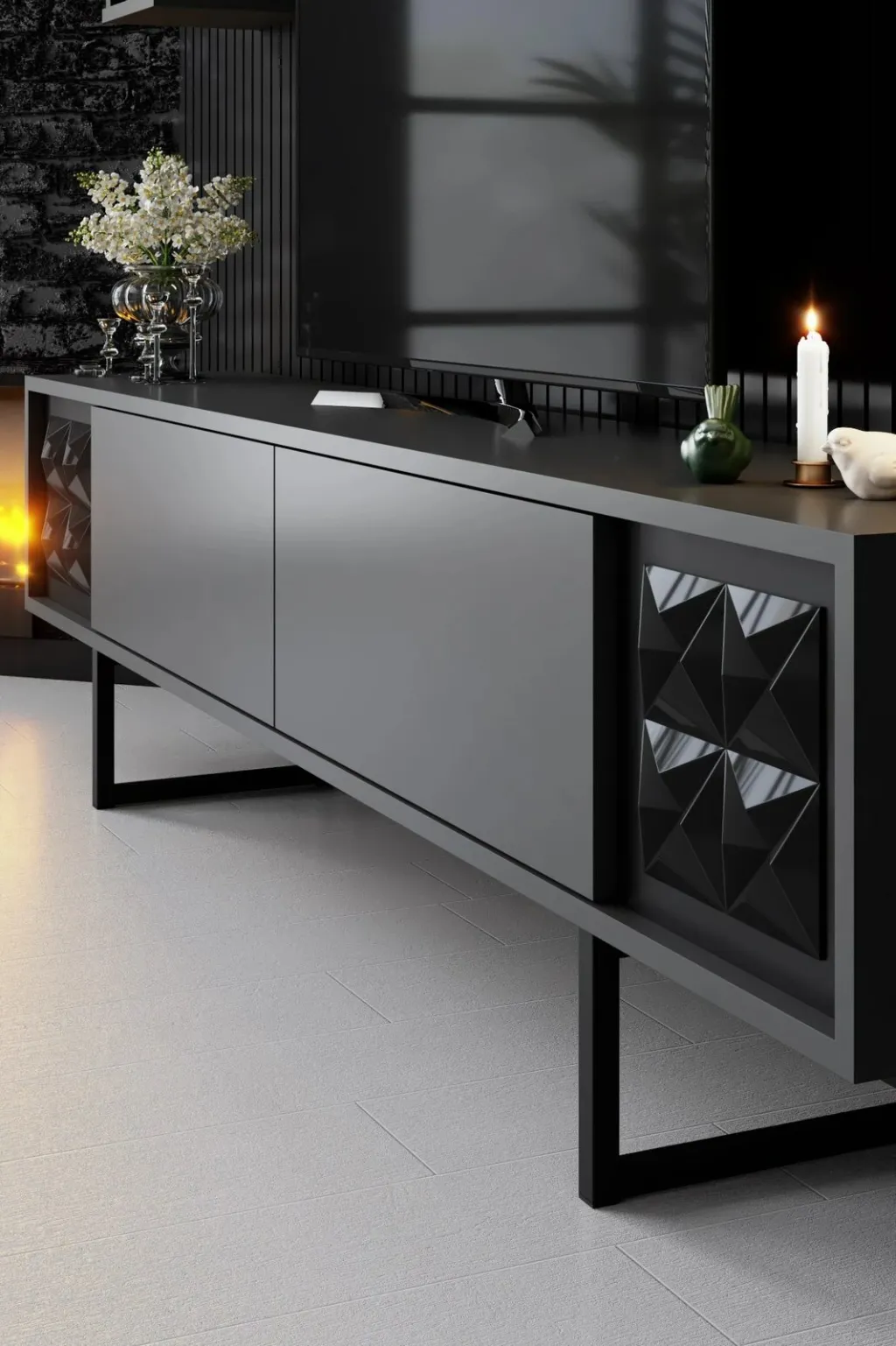 Set mobiljesh për dhomë dite Skye Decor, linjë e zezë, anthracite, e zezë - 5