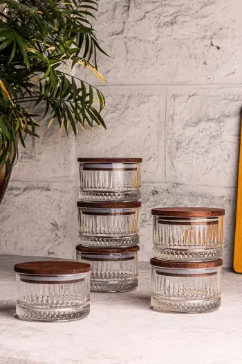 Set tasash prej qelqi me kapak druri, 12 copë, Hermia Concept, Bella 6