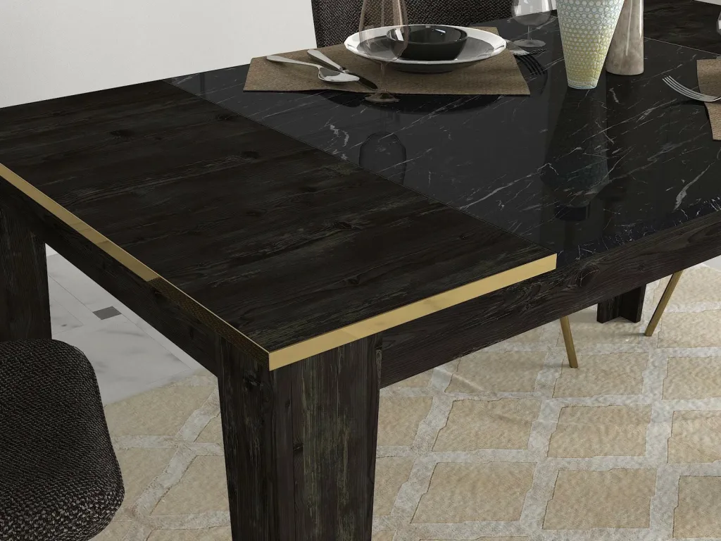 Tavolinë ngrënieje Skye Decor, Veyron, e zezë dhe ari - 3