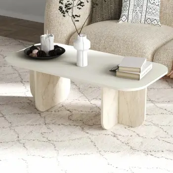 Tavolinë kafeje Skye Decor, ngjyrë sandstone dhe travertin