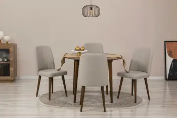 Tavolinë me karrige, zgjatshme, 5 pjesë, Skye Decor Vina 1005, ngjyrë arre, krem