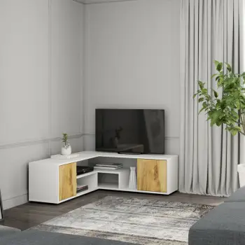Komodë për TV Skye Decor, ngjyrë e bardhë dhe lis