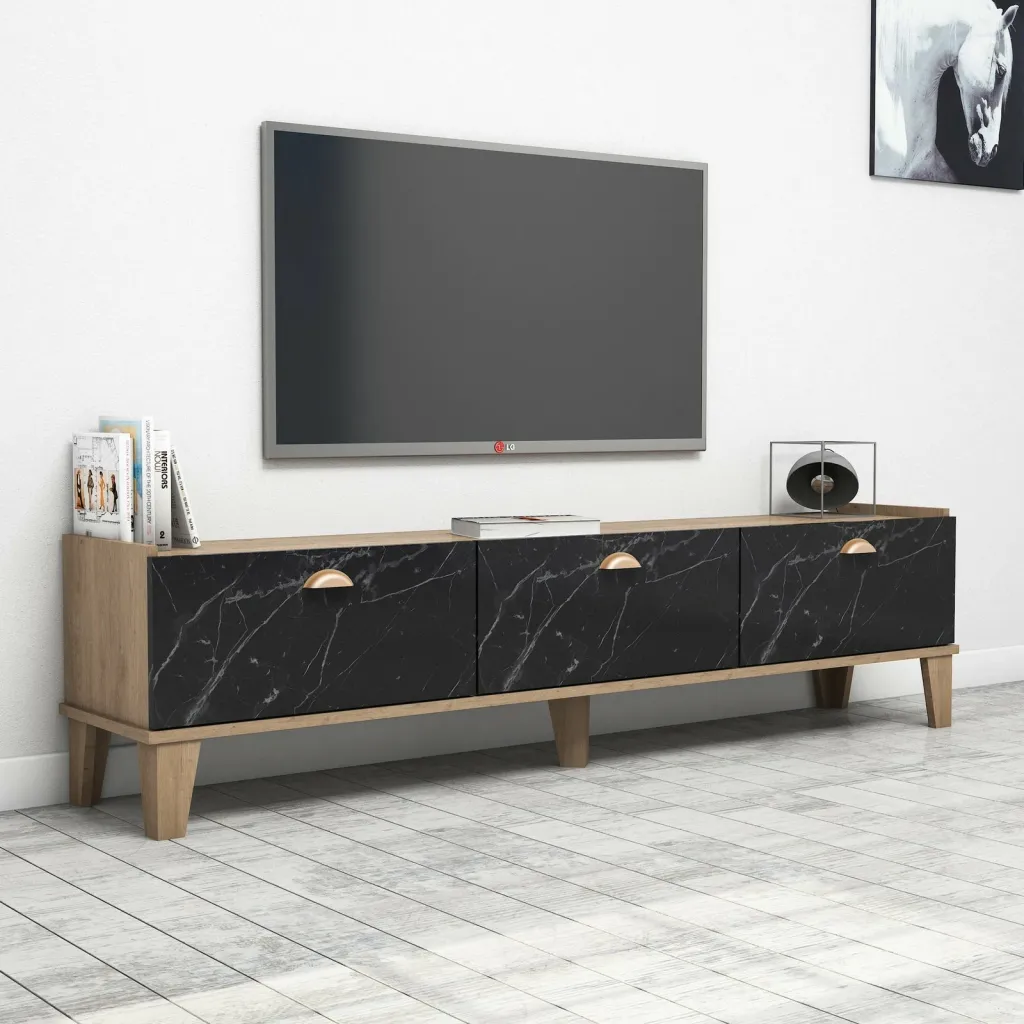 Komodë TV Skye Decor, ngjyrë lis dhe mermer, Sumer E3630 - 1