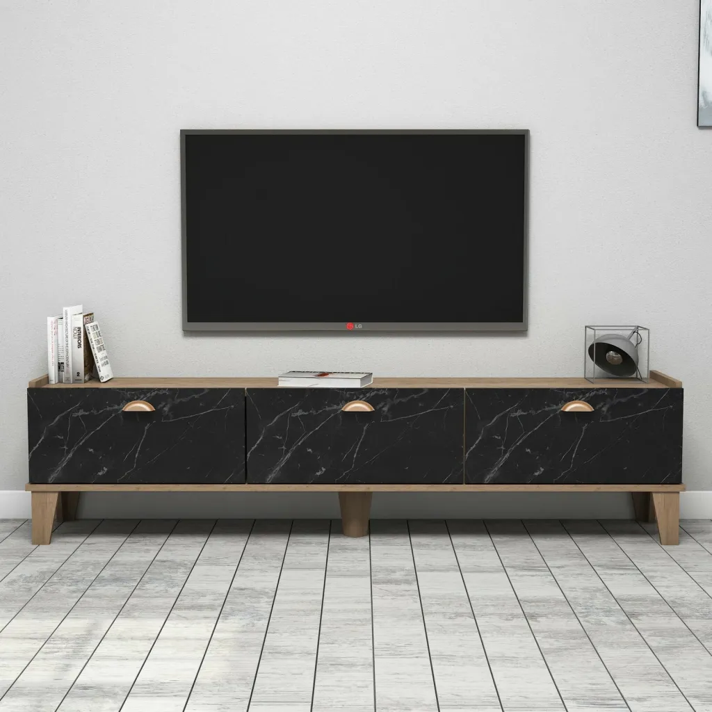 Komodë TV Skye Decor, ngjyrë lis dhe mermer, Sumer E3630 - 2