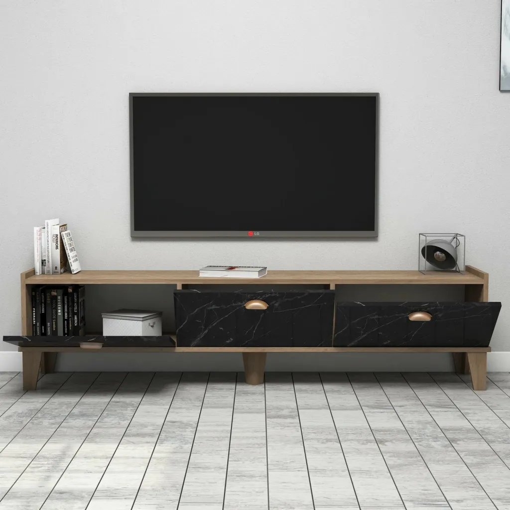 Komodë TV Skye Decor, ngjyrë lis dhe mermer, Sumer E3630 - 3