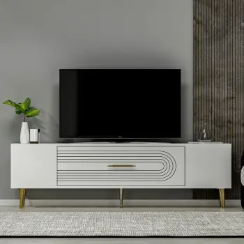 Komodë TV Skye Decor, e bardhë, e artë, Dekol3