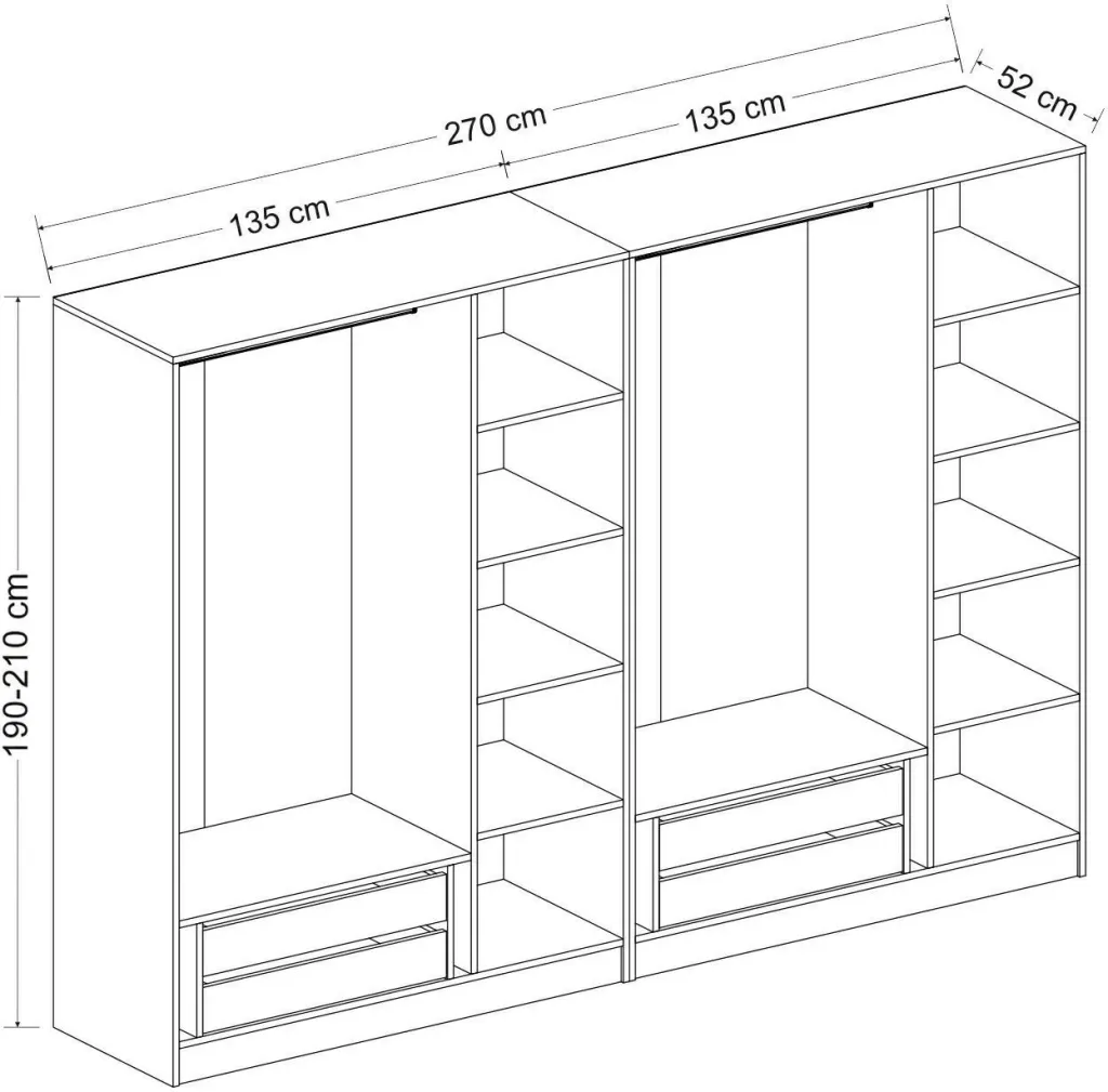Dollap garderobe Skye Decor, ngjyrë dore, 270x190x52cm - 8