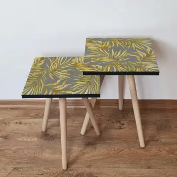 Set tavolinash ndihmëse, dy pjesë, ngjyrë e verdhë dhe gri, Skye Decor, 2Shp237