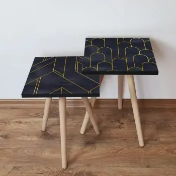 Set tavolinash ndihmëse, dy copë, ngjyrë e zezë dhe ari, Skye Decor, 2Shp437