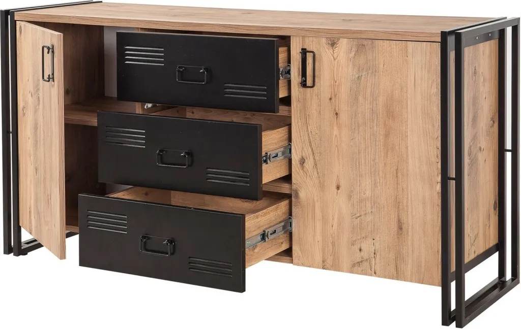 Konsol industrial Skye Decor, ngjyrë Atlantic Pine dhe e zezë, Cosmo Rio - 7