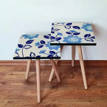 Set tavolinash ndihmëse, dy copë, Skye Decor, 2Shp62, ngjyrë kaltër e errët