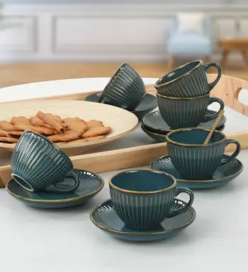 Set filxhanash çaji (12 copë), Hermia Concept, TC057012FQ15A839700MATT300, ngjyrë turquoise dhe kafe