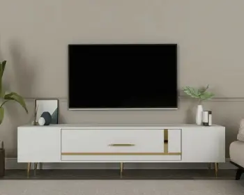 Komodë TV, ngjyrë e bardhë dhe ari, Skye Decor, Dekop1