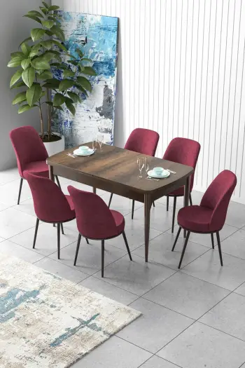 Tavolinë me karrige, zgjatshme, 7 copë, Skye Decor, ngjyrë barok dhe burgundy