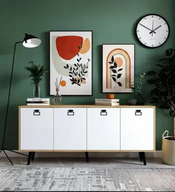 Konsolë moderne Skye Decor, Mirza 180, ngjyrë lis safir dhe e bardhë