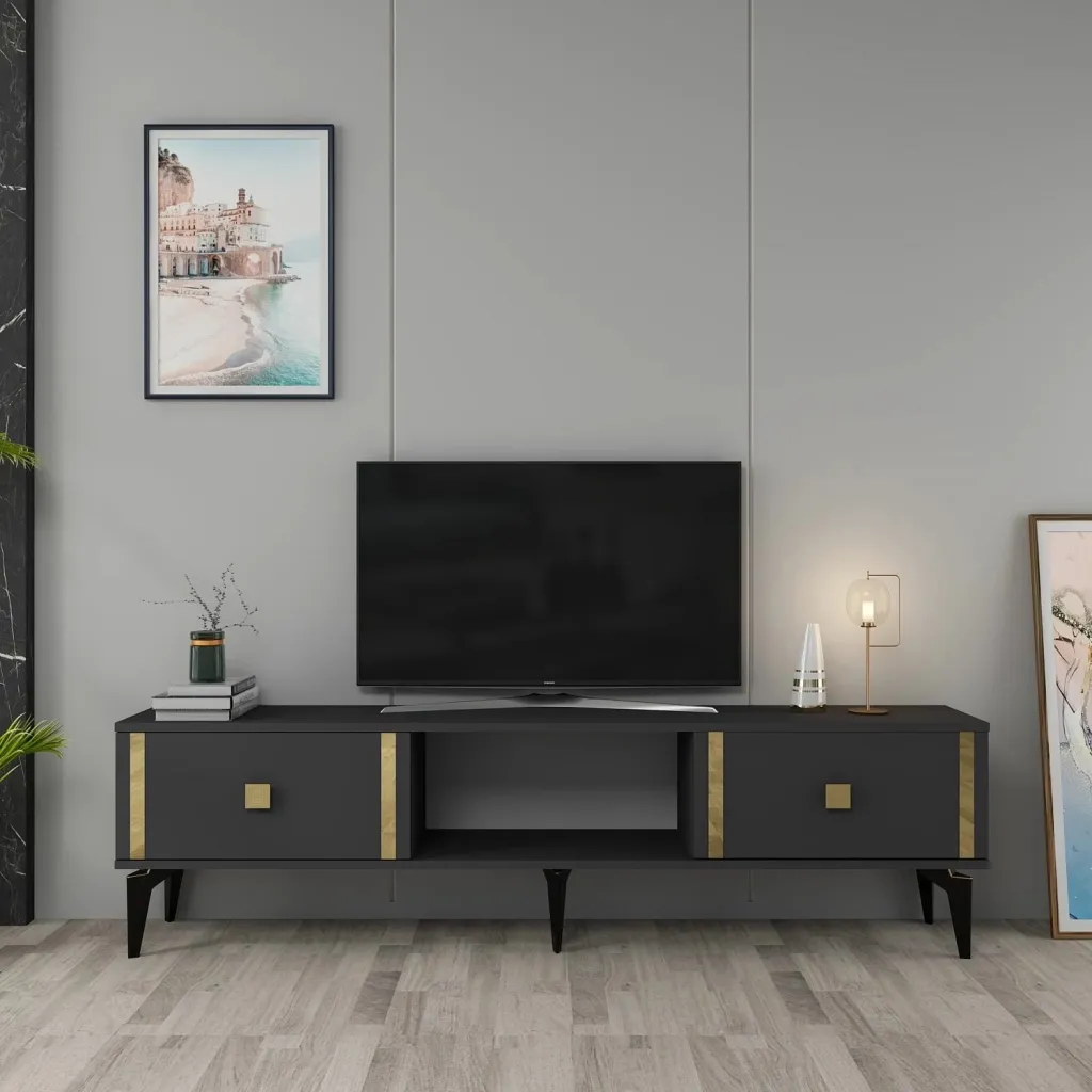 Komodë televizori, ngjyrë antracit dhe ari, Skye Decor, Doruk - 1