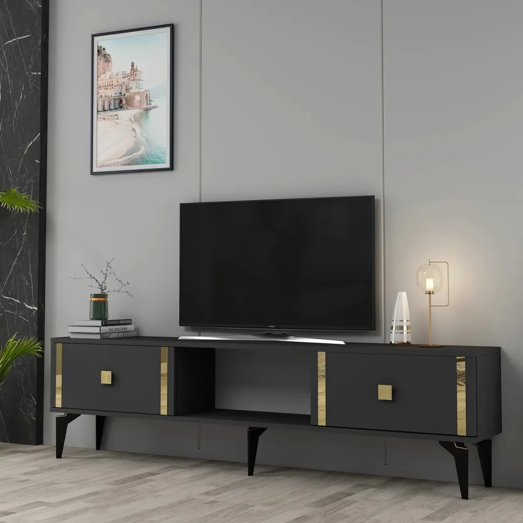 Komodë televizori, ngjyrë antracit dhe ari, Skye Decor, Doruk - 2
