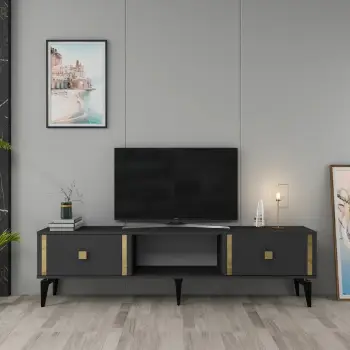 Komodë televizori, ngjyrë antracit dhe ari, Skye Decor, Doruk