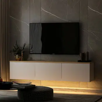 Komodë TV Skye Decor, neon, e bardhë dhe lisi, v2