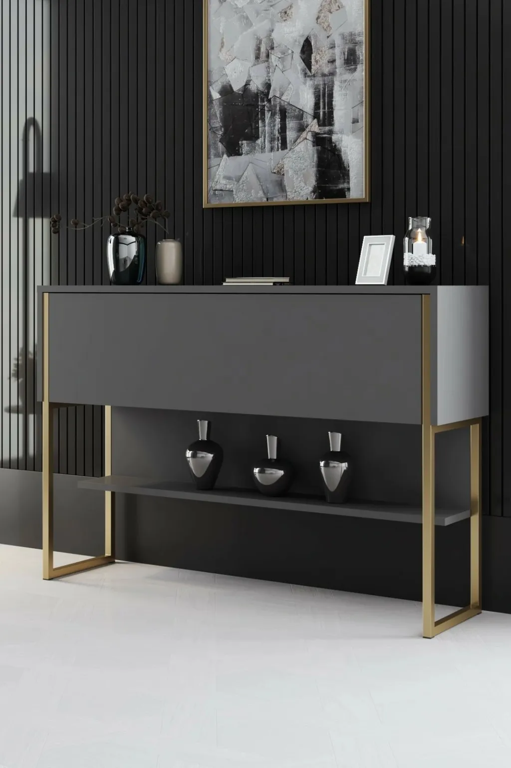 Komodë Skye Decor, ngjyrë ari dhe antracit, Luxe - 1