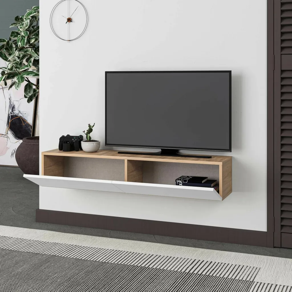 Komodë TV Francy 135, ngjyrë lis safir dhe e bardhë, Skye Decor - 2
