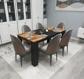 Tavolinë ngrënieje Skye Decor, Line, ngjyrë arrë e çelët, e zezë
