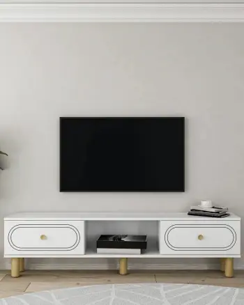 Komodë TV Skye Decor, ngjyrë e bardhë, Polen Bohem