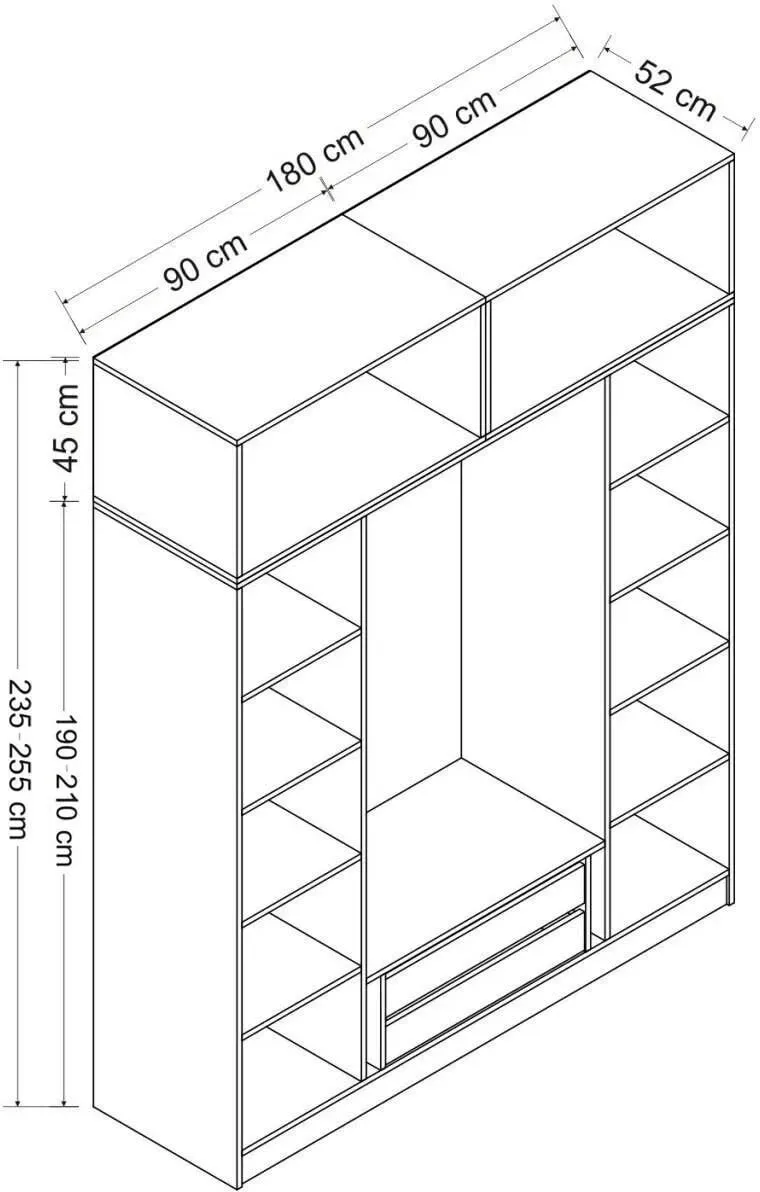 Dollap garderobe, ngjyrë dore, Skye Decor, 180x255x52 cm - 8