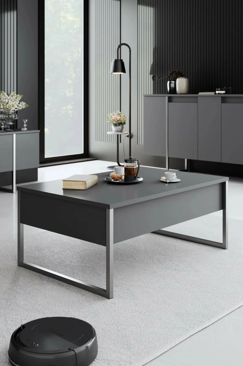 Tavolinë kafeje Skye Decor, anthracite, argjend - 1