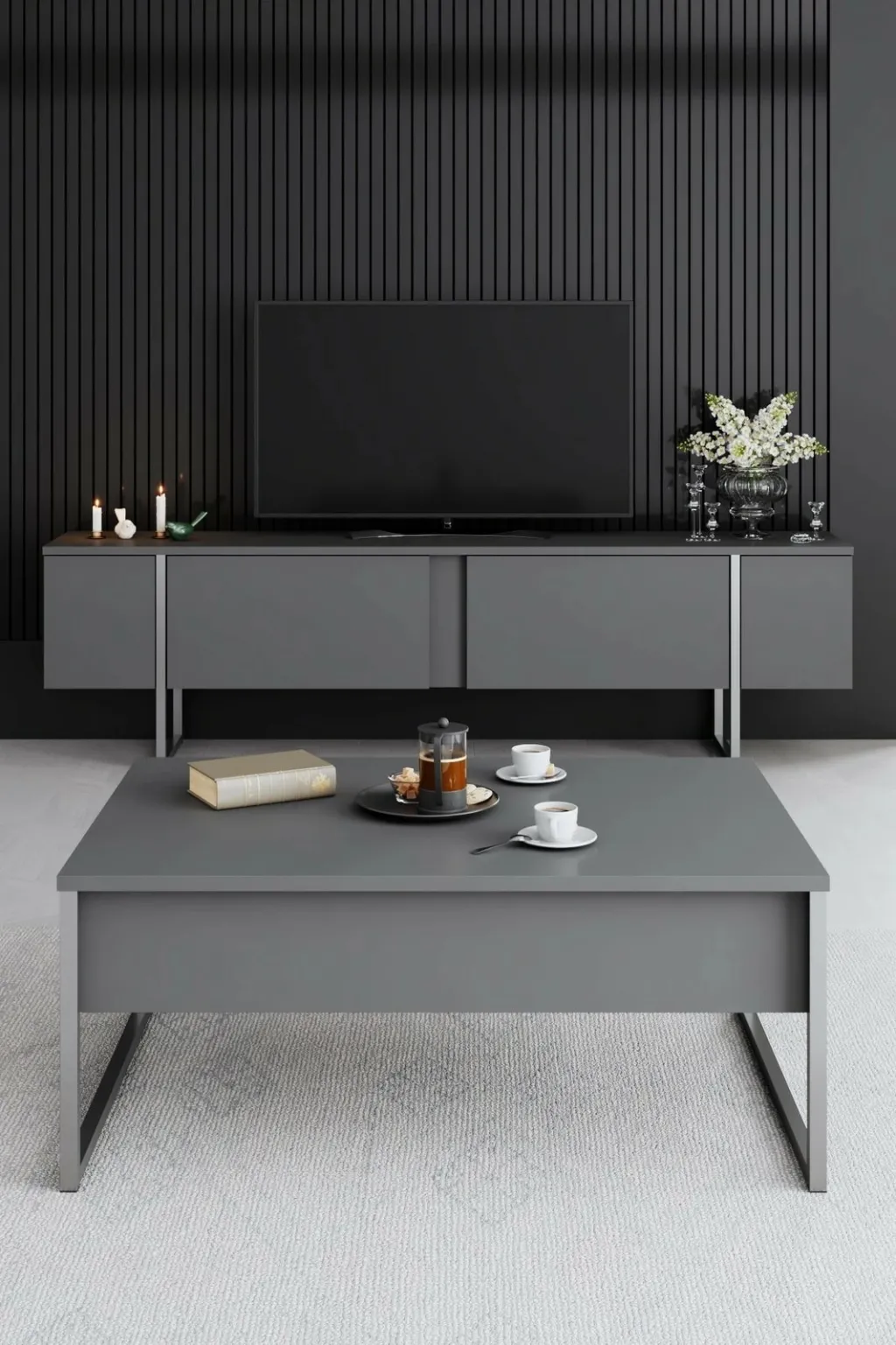 Tavolinë kafeje Skye Decor, anthracite, argjend - 2