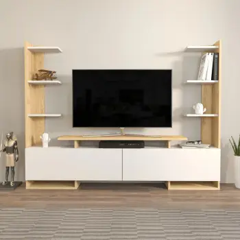 Komodë TV Skye Decor, ngjyrë lis dhe e bardhë, Ava