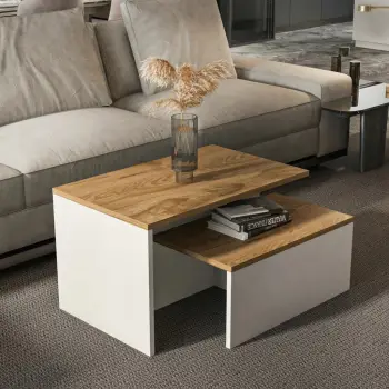 Set tavolinash të mbivendosura Skye Decor, dy copë, ngjyrë lis dhe e bardhë