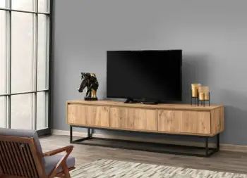 Komodë për TV, Skye Decor, Tilsim 180, ngjyrë e zezë dhe pishë