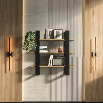 Raft muri Skye Decor, ngjyrë e zezë, lisi oud
