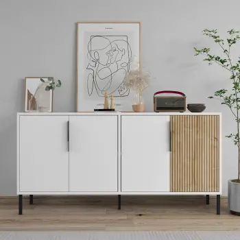 Konsol Skye Decor, Callia, e bardhë dhe lisi safir