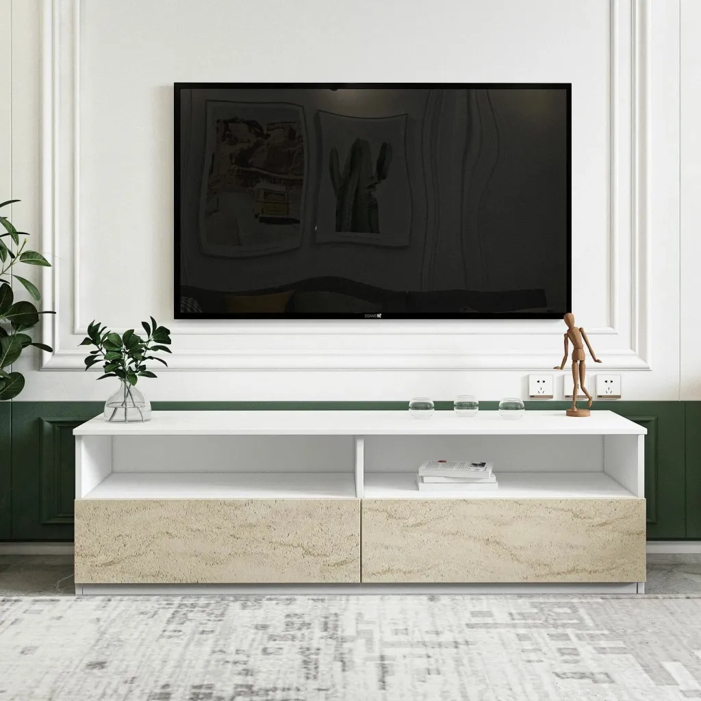 Konsolë TV, ngjyrë e bardhë dhe travertin, Skye Decor - 2