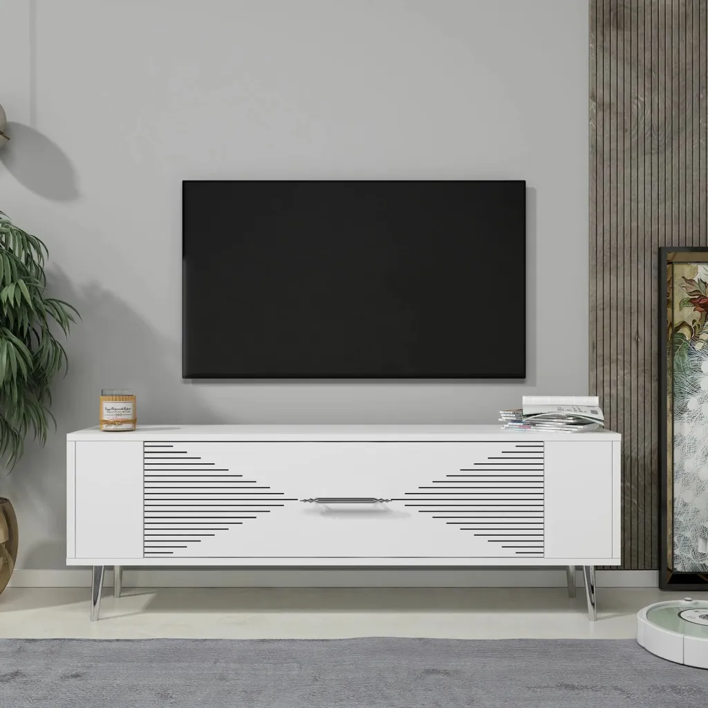 Komodë TV Skye Decor, Retrol1, e bardhë, argjend - 1